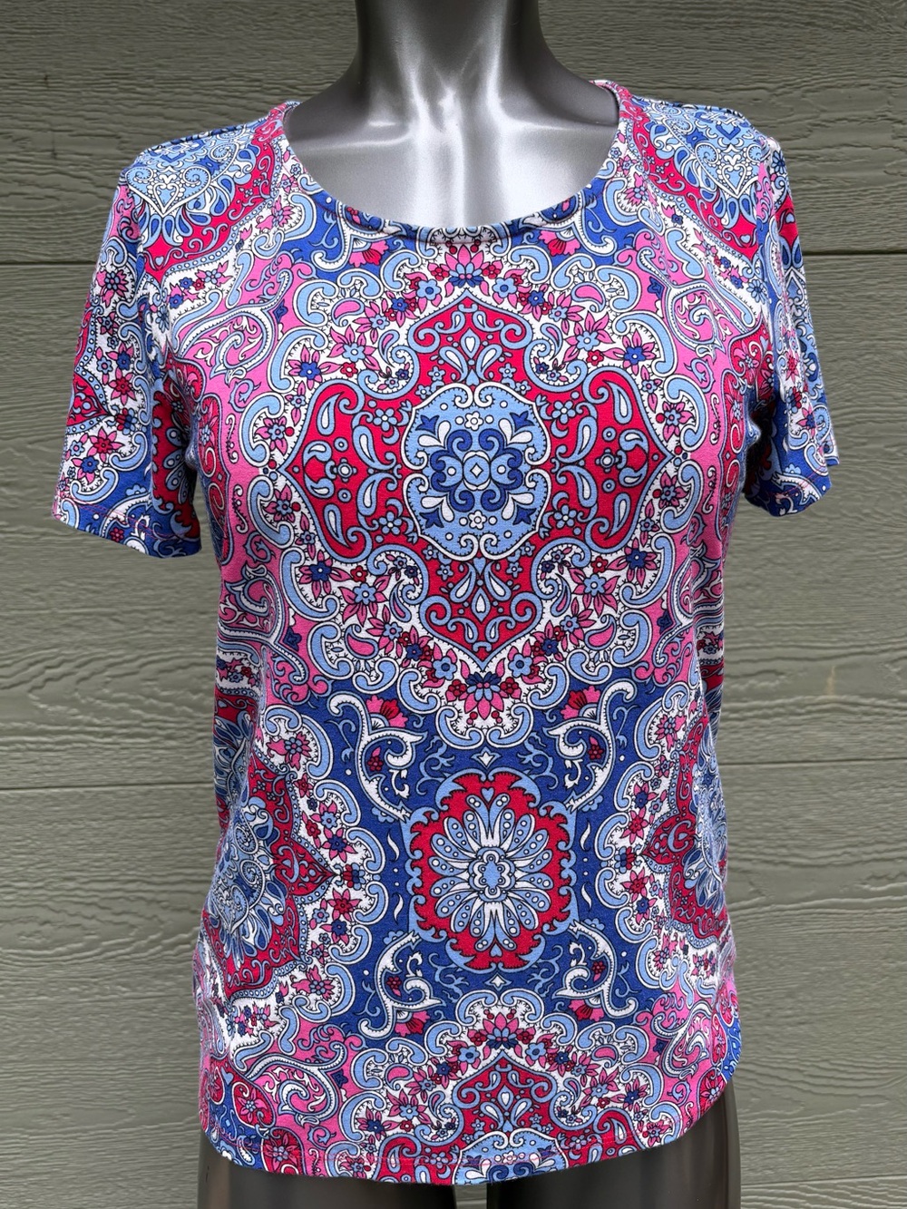 Talbots Pink and Blue Paisley Short Sleeve Tee